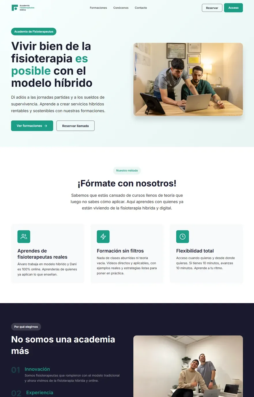 Portada de la web de Academia Fisioterapeutas Online